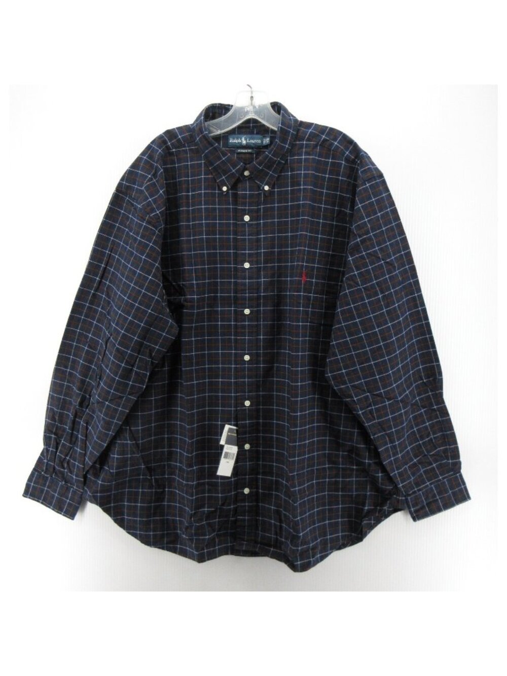 Ralph Lauren Shirt 2XB Big Navy Button Down Plaid Classic Fit Red Pony